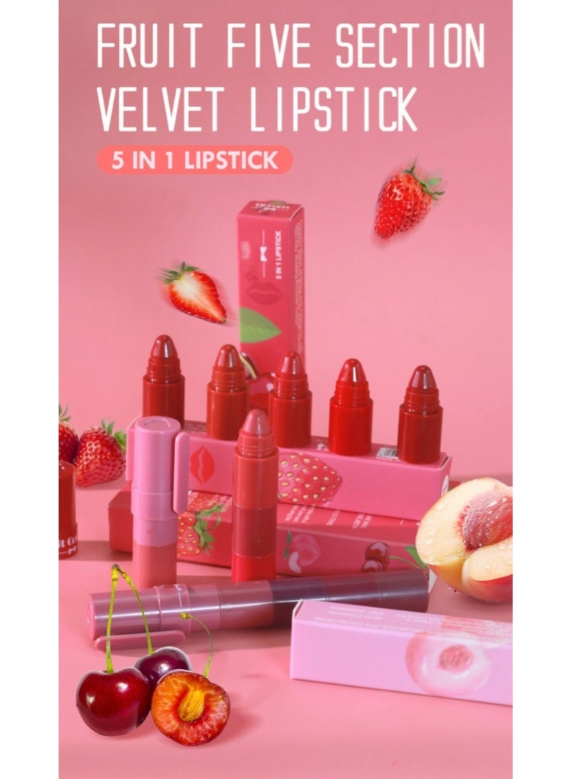 Huitich Fruit Five-Flavor Velvet Matte Lipstick 5-in-1 Set – Long-Lasting Smudge-Proof (Shade 02) - Image 2
